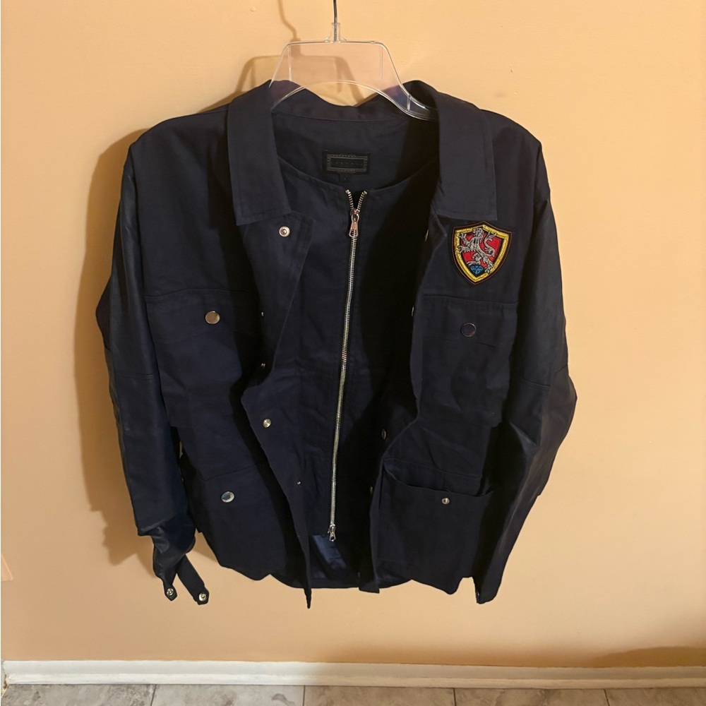 LAST CHANCE | Cordova Diamond Supply Co. navy leather sleeve zip up jacket